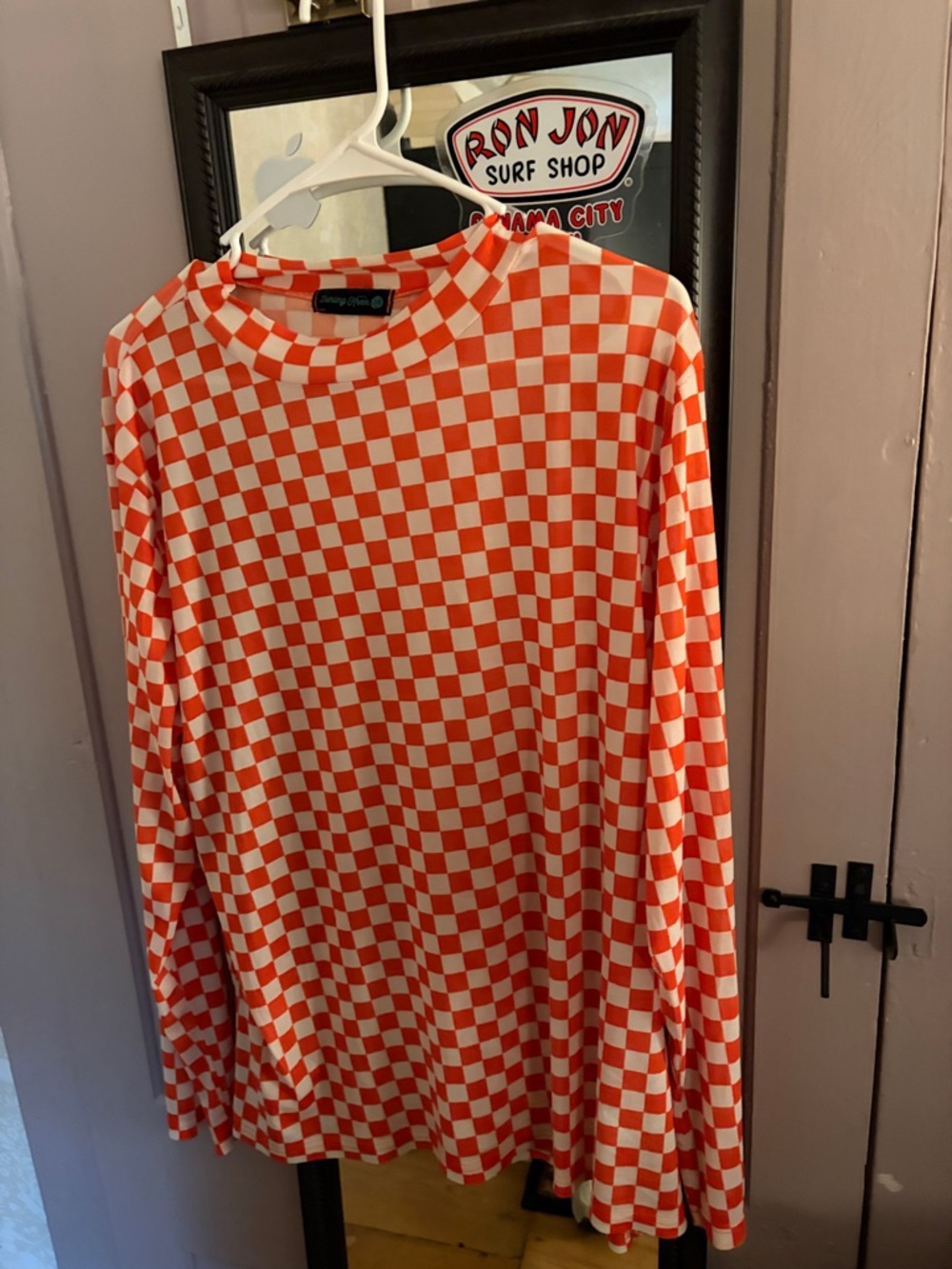 Source Unknown Orange and White Checkerboard Long Sleeve Top